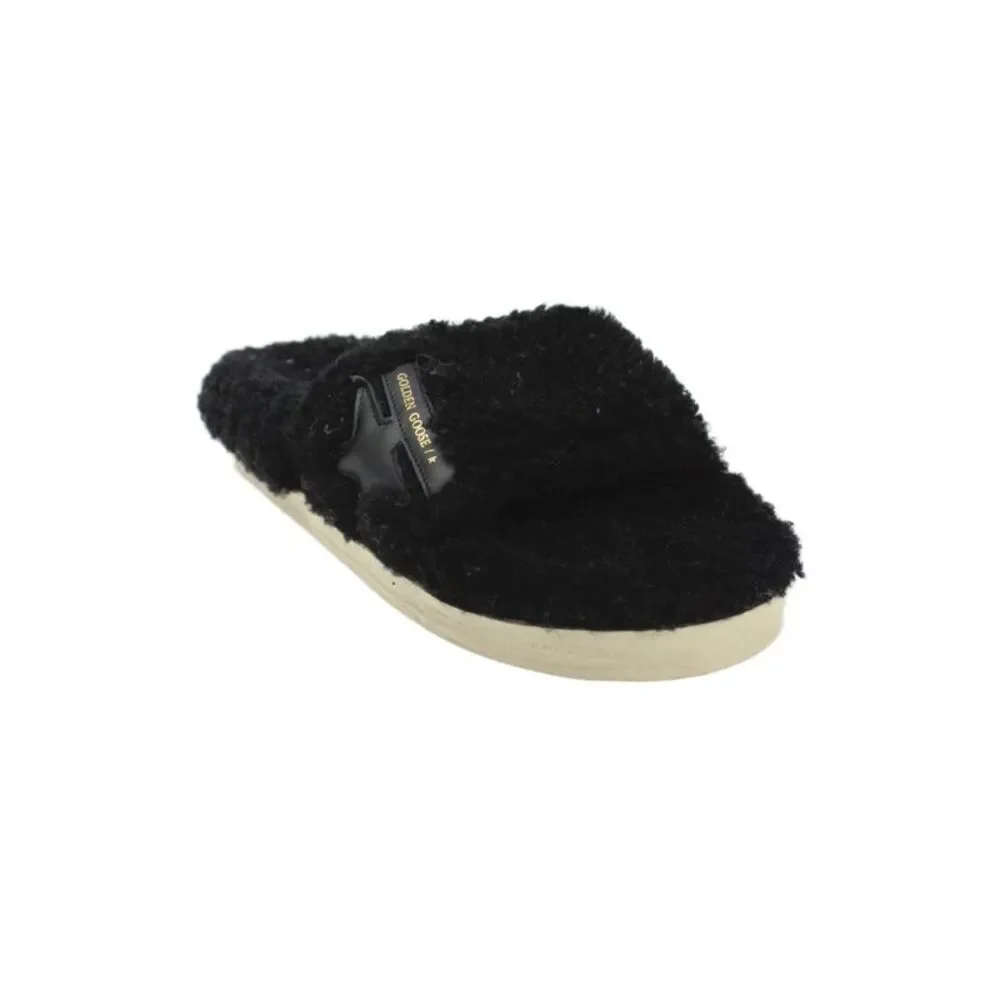 Golden Goose Womens Star Logo Strap Shearling Slide Sandals Black Size 40
